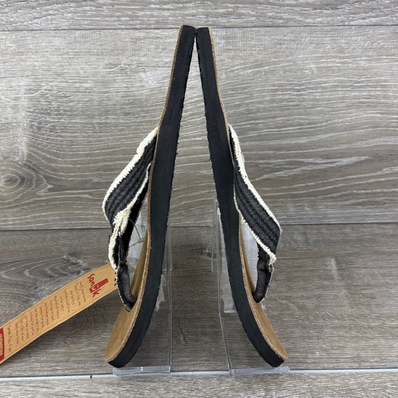 Sanuk Fraidy Cat Women’s Sz 10/EU 41 Black White Tan Slip On Flip Flop Sandals - Picture 9 of 13